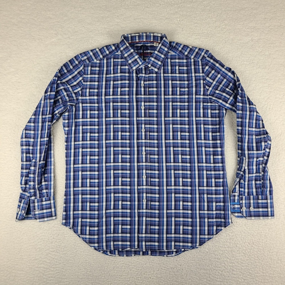 Robert Graham Shirt Mens Medium Blue Plaid Classic Fit Dress Button Up